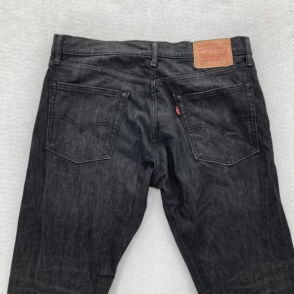 Levis 513 Jeans Mens 33x30 Black Charcoal Slim Straight Stretch Denim Pants - Picture 11 of 15
